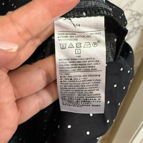 NEW Banana Republic Size 14 Black Dress White Polka Dots Puff Sleeve V-Neck - Picture 6 of 9